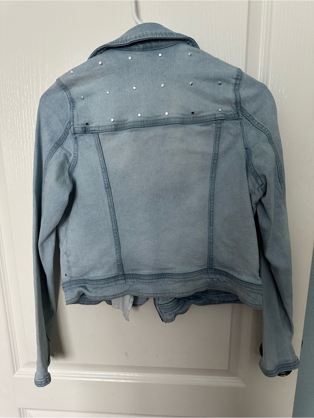 DKNY Light Blue Studded Denim Moto Jacket - Picture 3 of 3